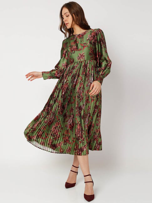 Buy Vero Moda Green Floral Print A-Line Dress for Women Online @ Tata CLiQ
