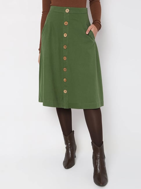 Buy Vero Green Cotton A-Line Skirt for Women Online @ Tata CLiQ