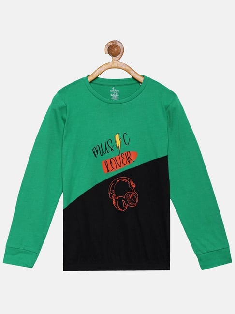 Kiddopanti Kids Green & Black Cotton Printed Full Sleeves Tee-picture-27