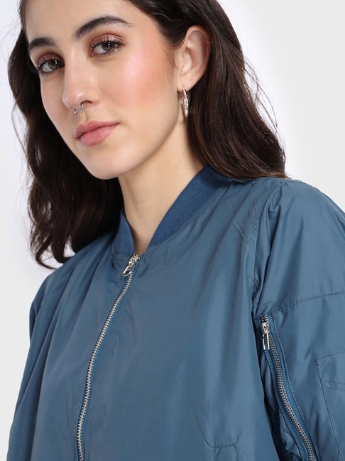 Buy Bewakoof Blue Bomber Jacket for Women s Online Tata CLiQ