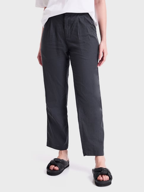 Charcoal grey pure wool flat-front slim fit Cigarette Pants | Sumissura