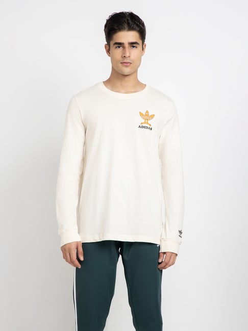 Adidas Originals Cream Printed Crew T-Shirt - Main Image