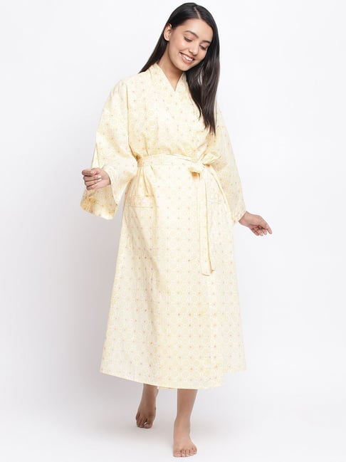 Fabindia Yellow Cotton Printed Robe