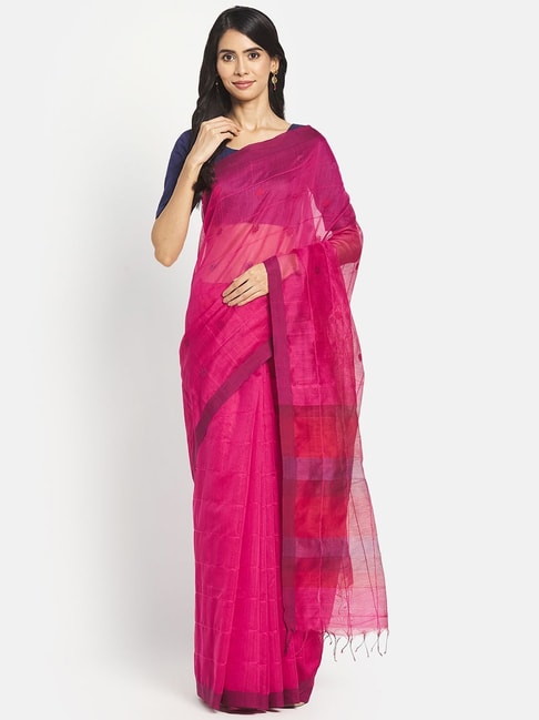 Fabindia Pink Cotton Silk Printed Saree Without Blouse Price in India