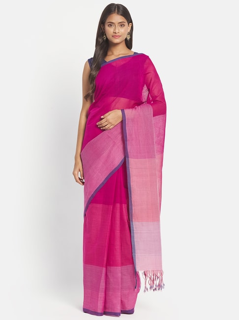 Fabindia Pink Cotton Woven Saree Without Blouse Price in India