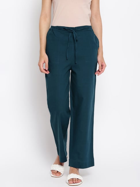 Fabindia Teal Green Cotton Regular Fit Pants-image-39