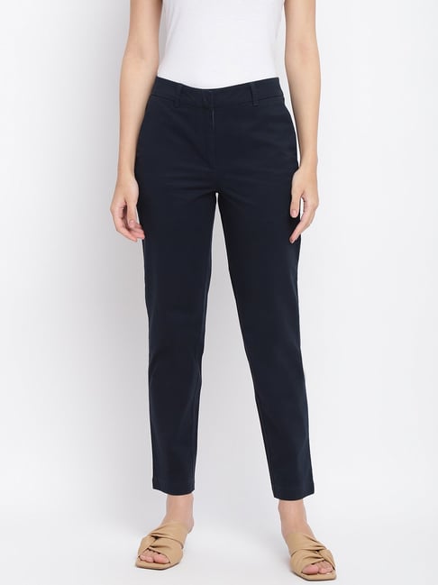 Buy Women Navy Solid Formal Ultra Slim Fit Trousers Online  564696  Van  Heusen