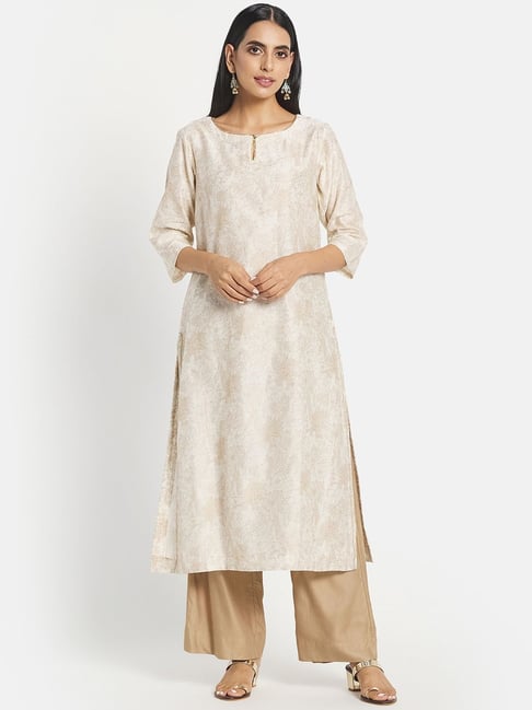 Buy Fabindia Cotton Silk Zari Striped Long Kurta online