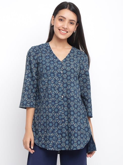 Fabindia Blue Cotton Printed Tunic