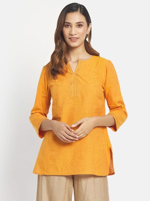 Fabindia Orange Cotton Printed Tunic