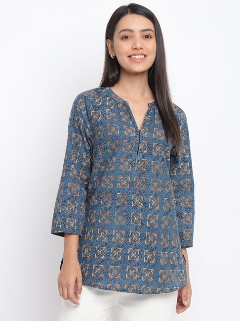 Fabindia Blue Cotton Printed Tunic