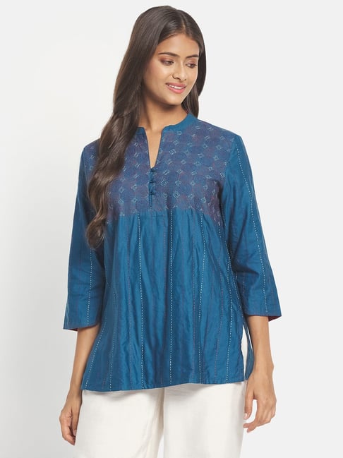 Fabindia Blue Embroidered Tunic