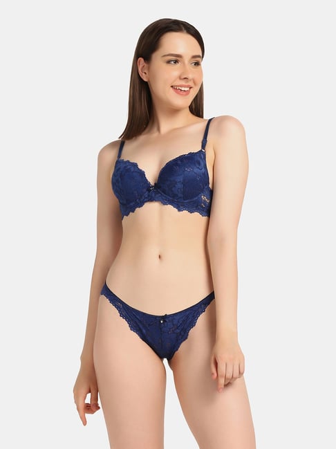Da Intimo Navy Lace Padded Medium Coverage Bra & Panty Set-picture-19