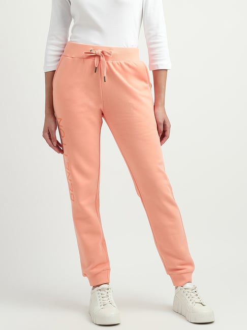 United Colors of Benetton Peach Embroidered Regular Fit Mid Rise Joggers