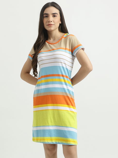 United Colors of Benetton Multicolor Cotton Striped T Shirt Dress Price in India