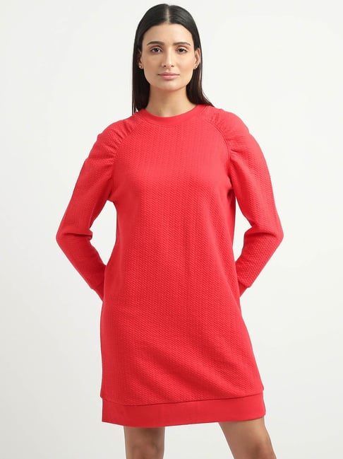United Colors of Benetton Red Herringbone T Shirt Dress Price in India