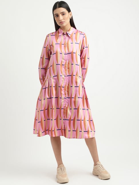 United Colors of Benetton Pink Printed Shirt Dress Price in India