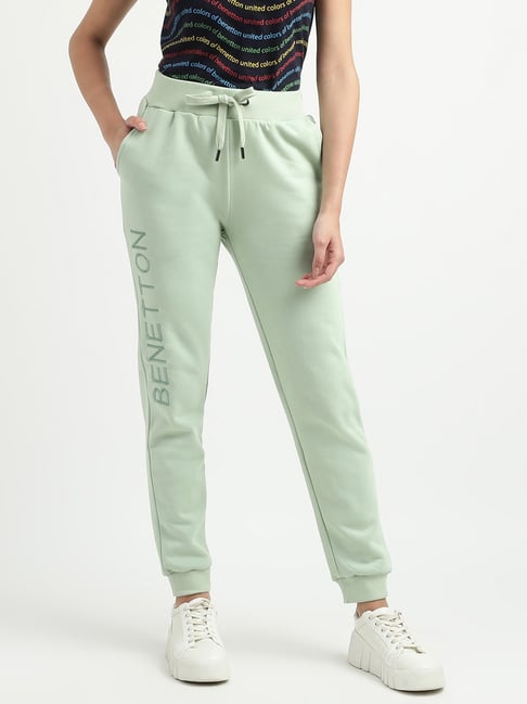 United Colors of Benetton Light Green Embroidered Regular Fit Mid Rise Joggers