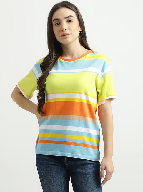 United Colors of Benetton Multicolor Cotton Striped T-Shirt Price in India
