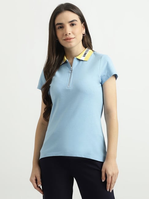 United Colors of Benetton Light Blue Cotton Polo T-Shirt