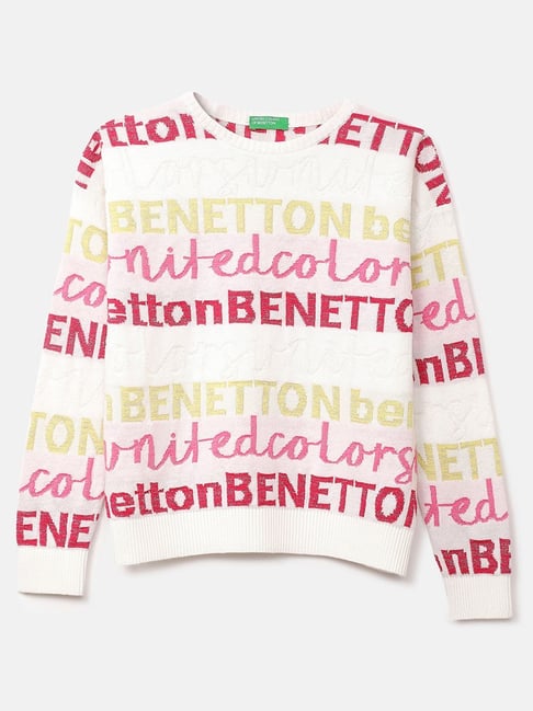 United Colors of Benetton Kids White & Red Cotton Printed Sweater