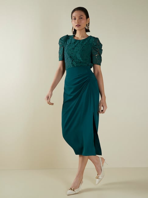 Buy Wardrobe by Westside Bottle Green Lace Design Top for Online Tata