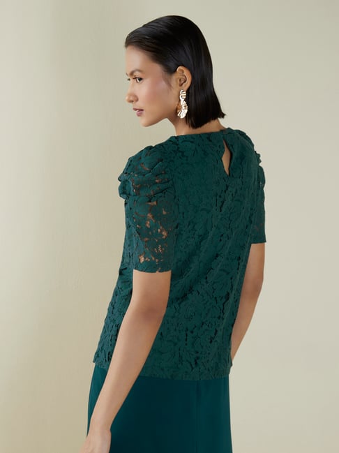 Buy Wardrobe by Westside Bottle Green Lace Design Top for Online Tata