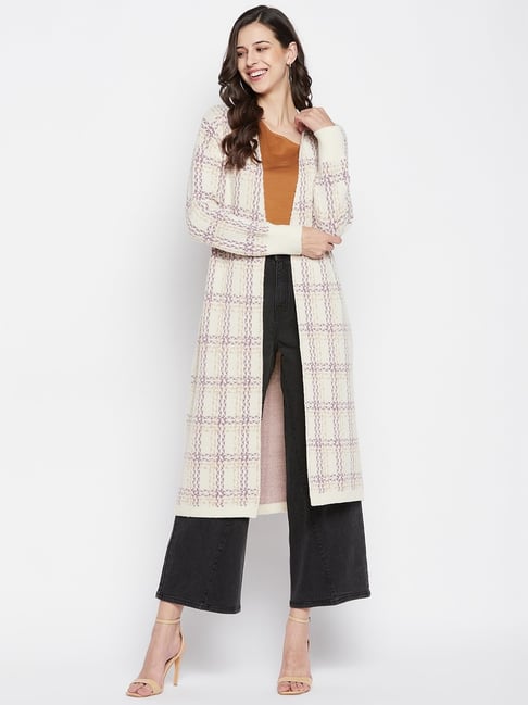 MADAME Beige Chequered Longline Shrug