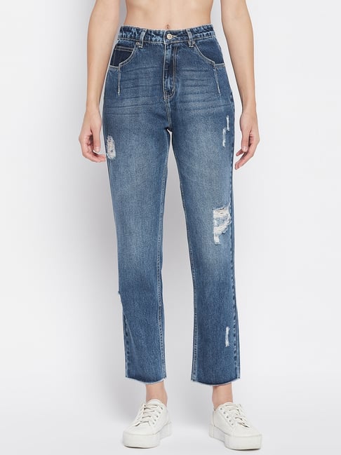 Ajio Navy Mom Jeans Buy MADAME Navy Mid Rise Jeans For