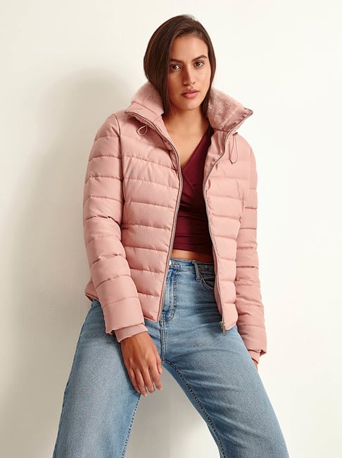 Women's Gradient Checker Hooded Puffer Coat in Pink – SVRN