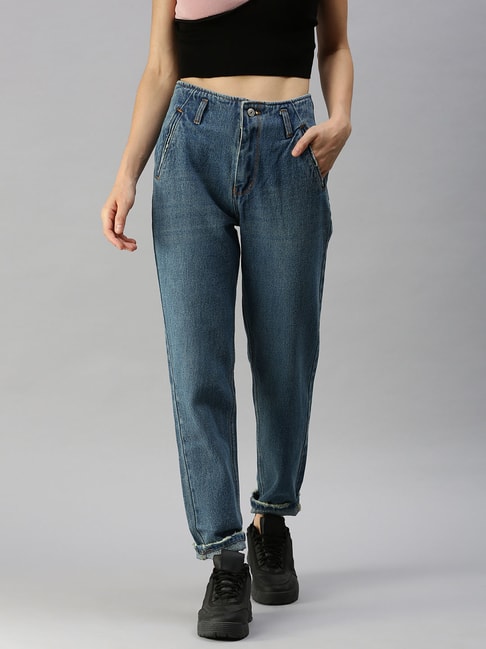 PULL&BEAR MOM FIT - Jeans Tapered Fit - dark-blue denim - Zalando.de