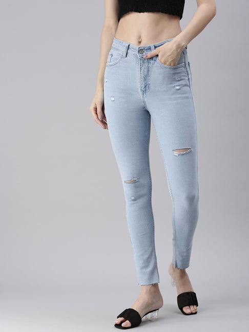Blue Ombre Dyed High Rise Distressed Denim Jeans | EST-JC-062 | Cilory.com