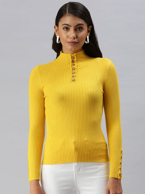 Buy SHOWOFF High Neck Solid Yellow Top for Women Online Tata CLiQ