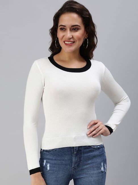 White Solid High Neck Top For Women 