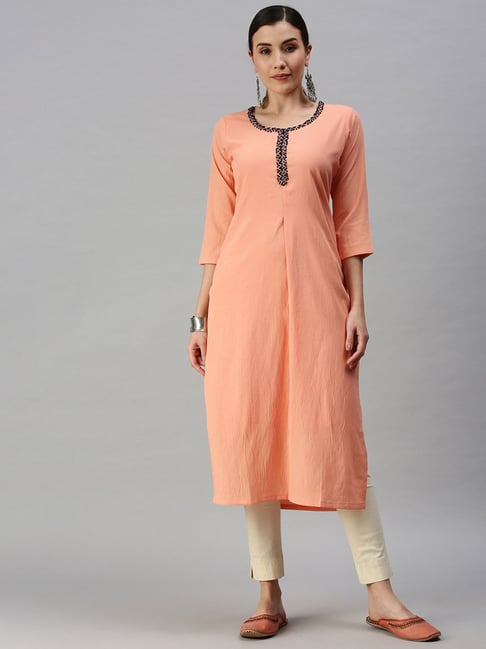 Buy Libas Women Pink & White Yoke Design Straight Kurta - Kurtas for Women  11417796 | Myntra