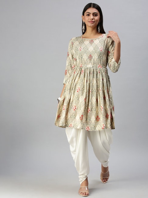 Amazon.com: Gray 3/4 sleeve Indian Cotton Kurti/Tunic with Golden  neckline-Large : Clothing, Shoes & Jewelry