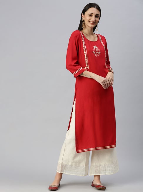 Red hand tie and dye kurta and palazzo with dupatta - Set Of Three by  Gulaal | The Secret Label