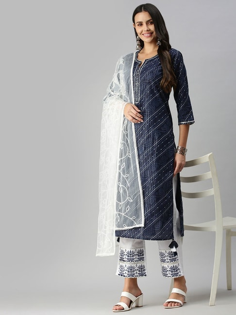 Buy High Neck Kurta With Embellished Yoke And Straight Pants for Women  Online @ Tata CLiQ Luxury
