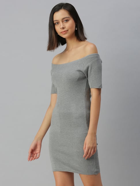 Grey High Neck Ruched Side Bodycon Mini Dress - (Sz 6)