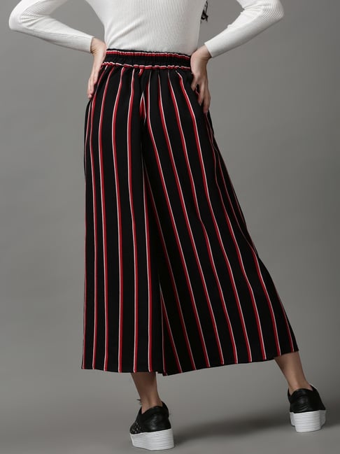 Buy White Stripe Printed Narrow Palazzo Pants Online - Aurelia