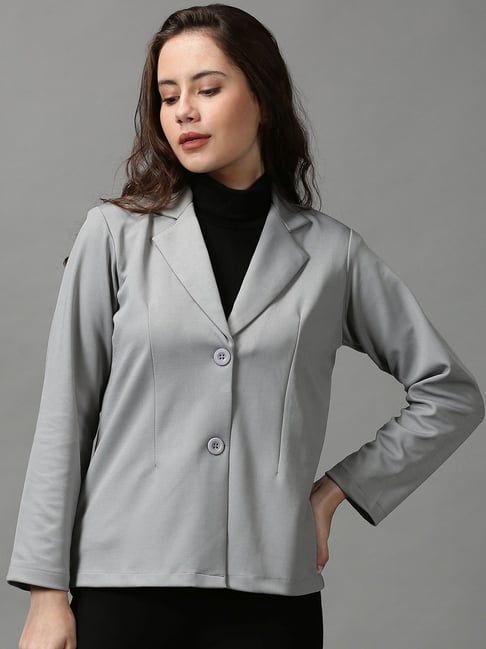 SHOWOFF Grey Cotton Regular Fit Blazer