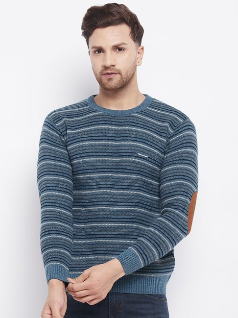 Duke Blue Regular Fit Striped Sweater