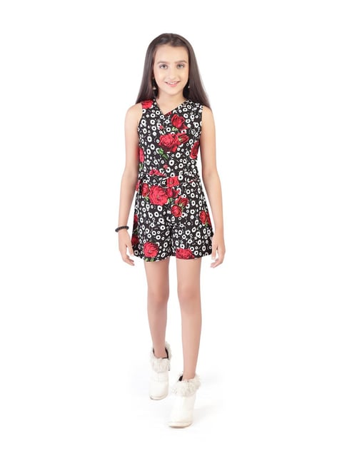 Tiny Girl Kids Black & Red Floral Print Dress