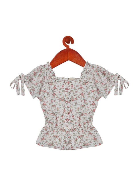 Tiny Girl Kids Off-White & Pink Floral Print Top