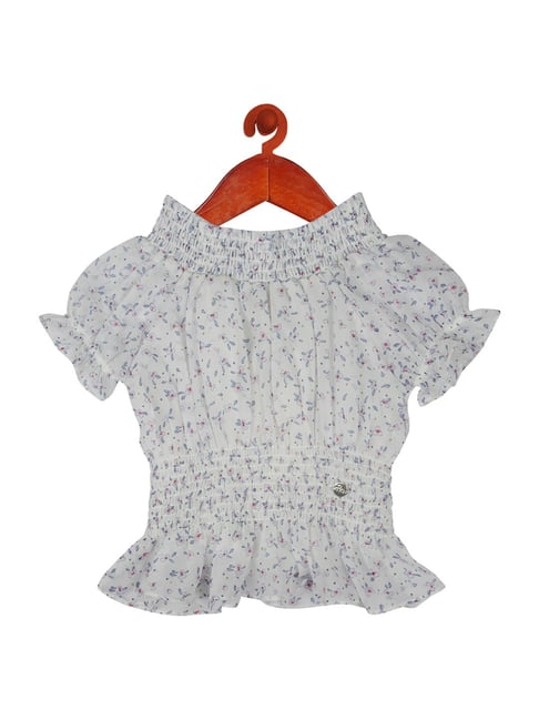 Tiny Girl Kids Off-White Floral Print Top