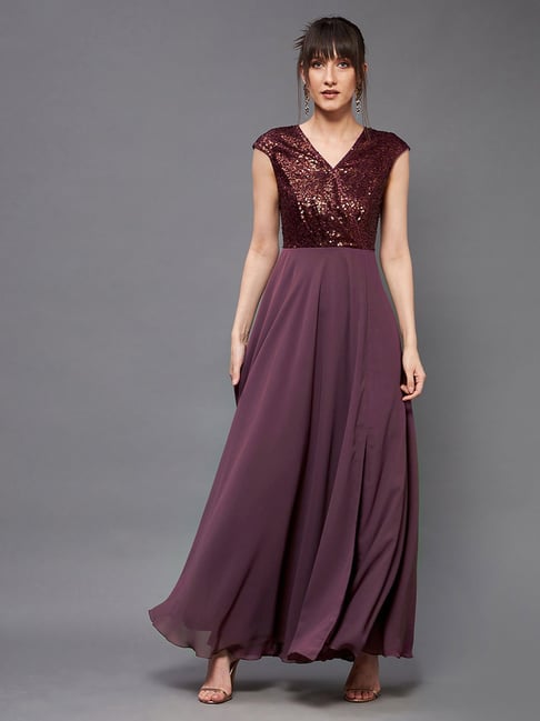 Miss Chase Mauve & Wine Embellished Gown Price in India