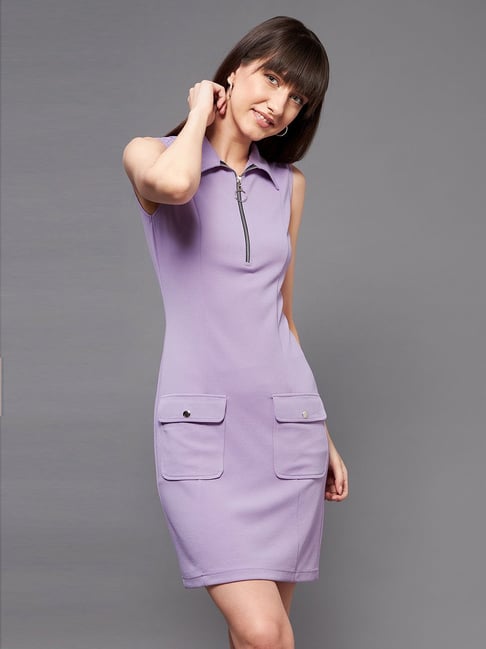 Miss Chase Light Lavender Slim Fit Bodycon Dress Price in India