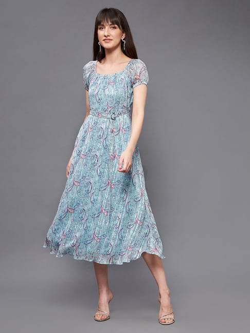 Miss Chase Blue Printed Midi Dress Price in India