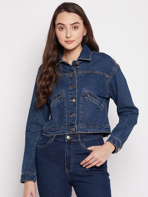 Buy MADAME Blue Denim Regular Fit Denim Jacket for Women Online