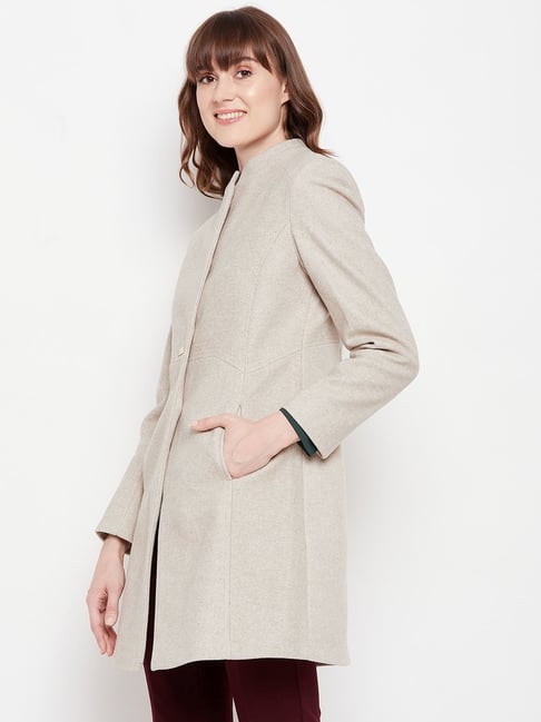 Buy MADAME Beige Regular Fit Long Coat for Women Online